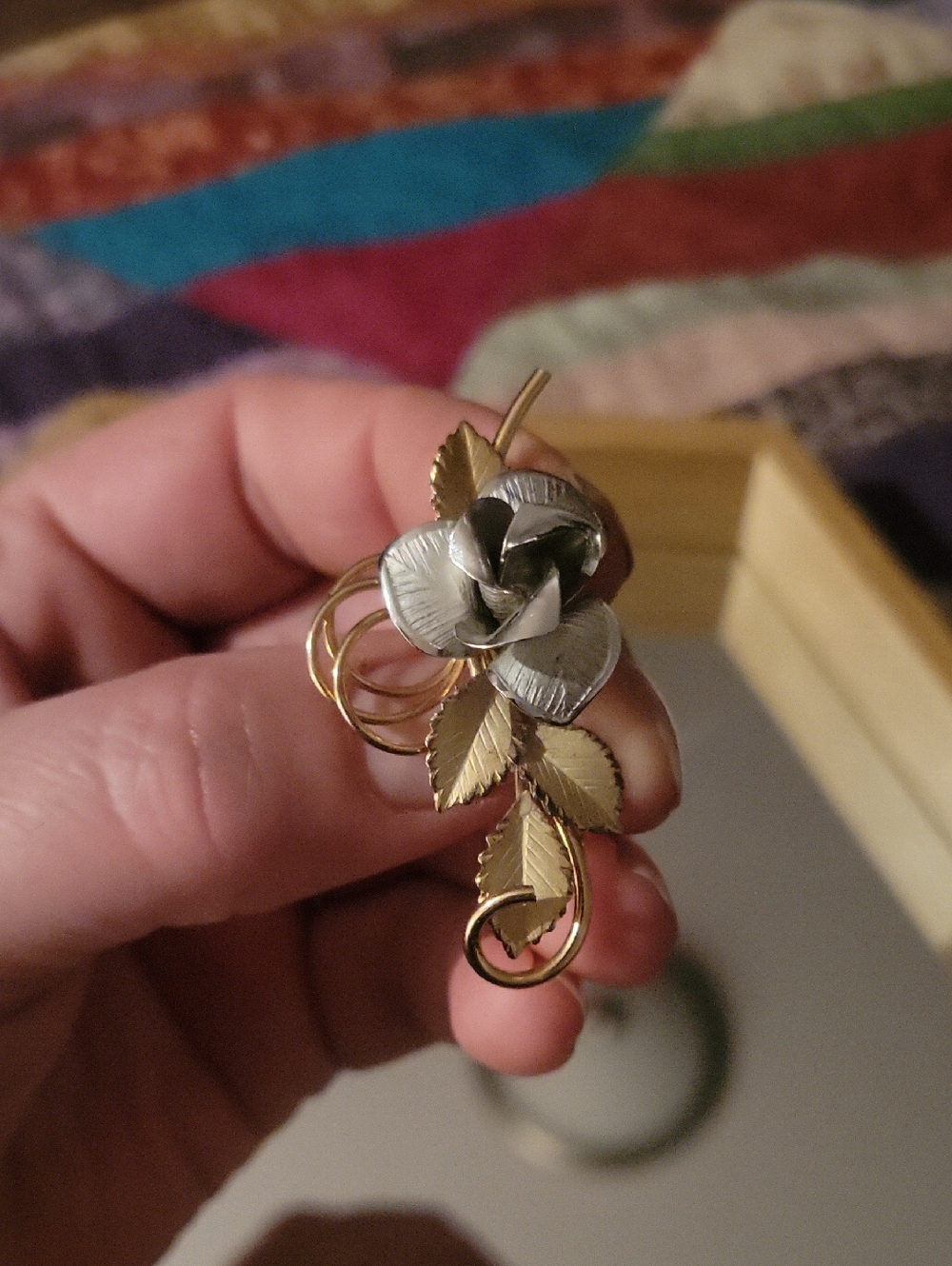 Vintage Two-Tone Gold & Silver Rose Brooch - Women Jewelry